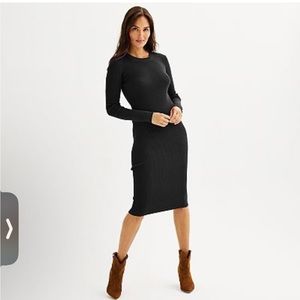 Chaps black sweater midi dress w/ perforated detail XL